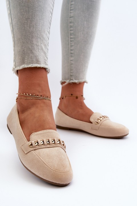 Shiny Women's Loafers with Chain Beige Aredilla