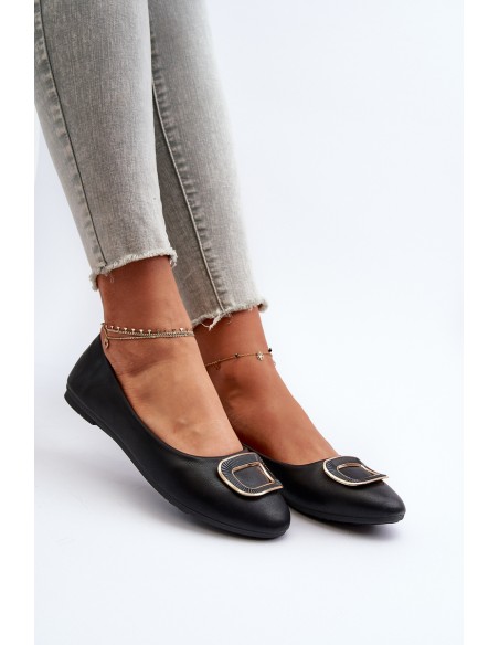 Black Eco Leather Ballerinas with Decoration Enicoria