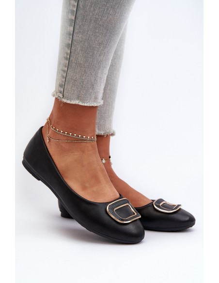 Black Eco Leather Ballerinas with Decoration Enicoria