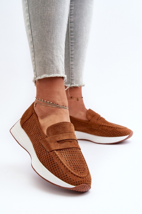Women's Platform Moccasins in Eco Suede Camel Inesqua
