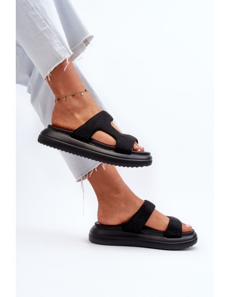 Black Platform Women's Embellished Slippers Jestella