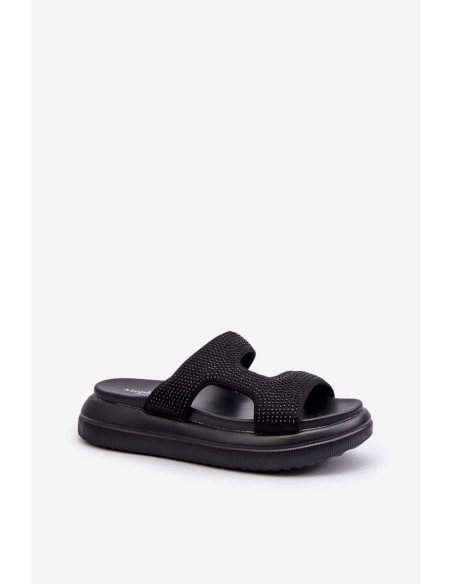 Black Platform Women's Embellished Slippers Jestella