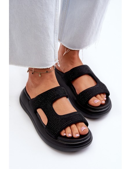 Black Platform Women's Embellished Slippers Jestella