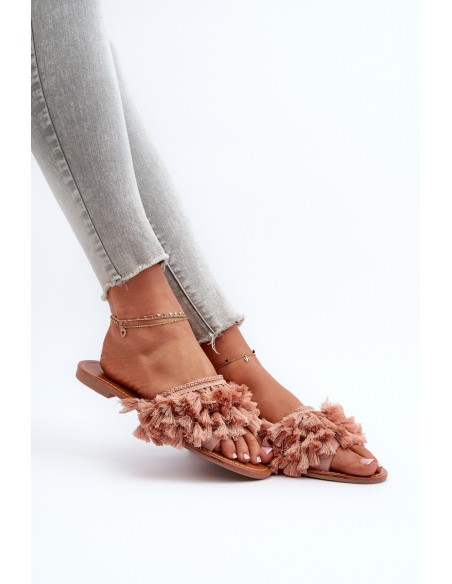 Flat Women's Slippers with Tassels Dirty Pink Rialle