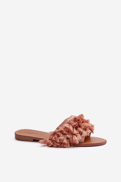 Flat Women's Slippers with Tassels Dirty Pink Rialle 2