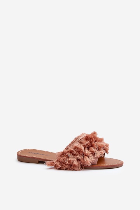 Flat Women's Slippers with Tassels Dirty Pink Rialle