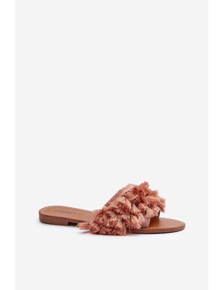 Flat Women's Slippers with Tassels Dirty Pink Rialle
