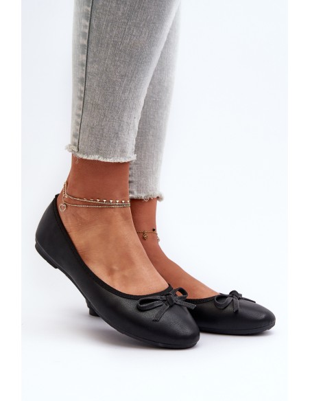 Black Eco Leather Ballerina Flats with Bow