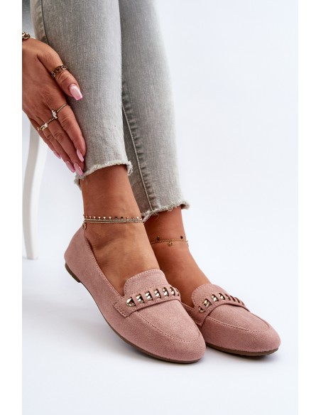 Shiny Women's Moccasins with Chain Pink Aredilla