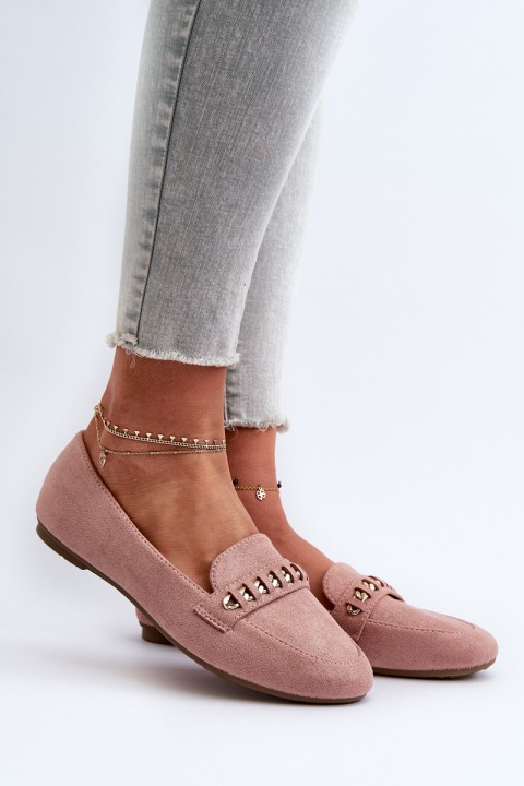 Shiny Women's Moccasins with Chain Pink Aredilla