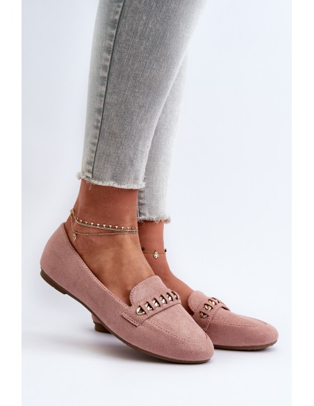 Shiny Women's Moccasins with Chain Pink Aredilla