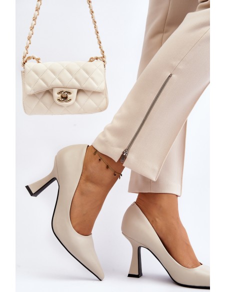 Classic Pointed Toe High Heels Light Beige Delimena