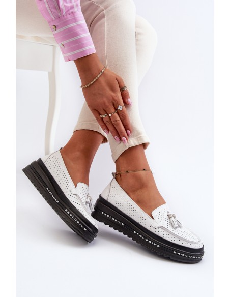 White Women's Leather Platform Moccasins Assetnima