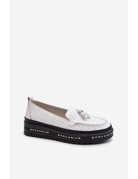 White Women's Leather Platform Moccasins Assetnima