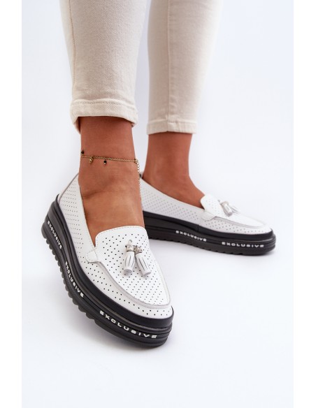 White Women's Leather Platform Moccasins Assetnima