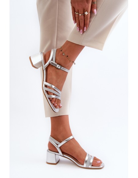 Women's Low Heel Sandals in Synthetic Leather Sergio Leone SK046 Silver