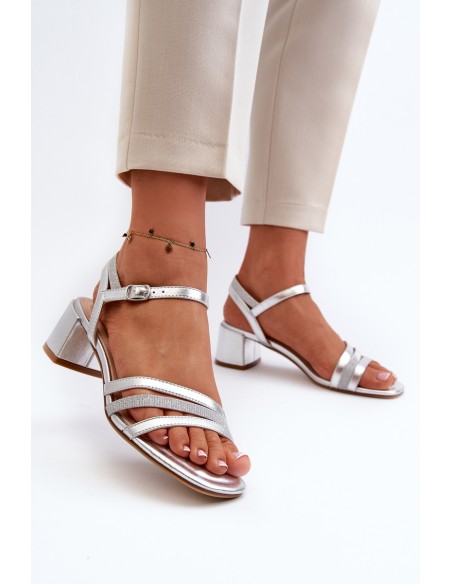 Women's Low Heel Sandals in Synthetic Leather Sergio Leone SK046 Silver