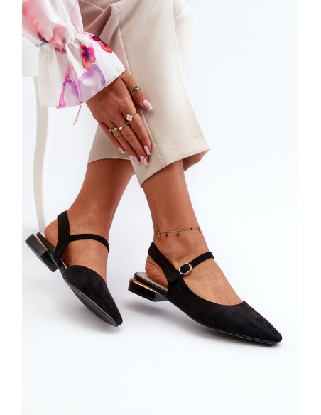 Women's ballet flats with low heel and open back Sergio Leone SK831 Black