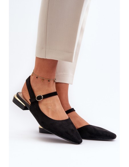 Women's ballet flats with low heel and open back Sergio Leone SK831 Black