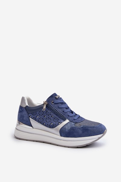 Women's Platform Sneakers with Lacy Pattern and Brocade INBLU IN000372 Blue 2