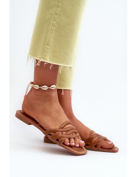 Women's Eco Leather Flat Heel Sandals Brown Moldela