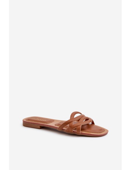 Women's Eco Leather Flat Heel Sandals Brown Moldela