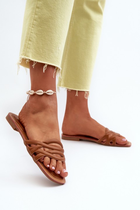 Women's Eco Leather Flat Heel Sandals Brown Moldela