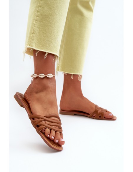 Women's Eco Leather Flat Heel Sandals Brown Moldela