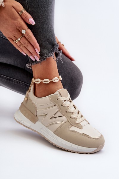 Women's Beige Faux Leather Sneakers Kaimans