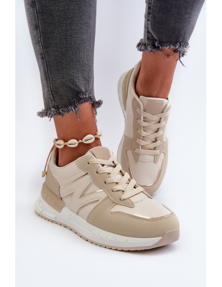 Women's Beige Faux Leather Sneakers Kaimans