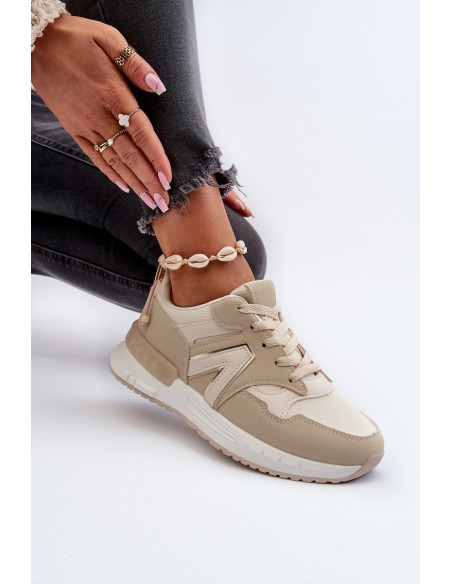 Women's Beige Faux Leather Sneakers Vinelli