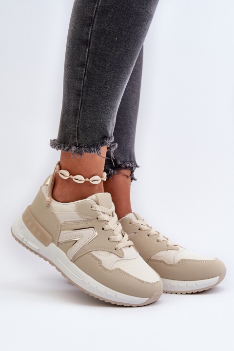 Women's Beige Faux Leather Sneakers Vinelli