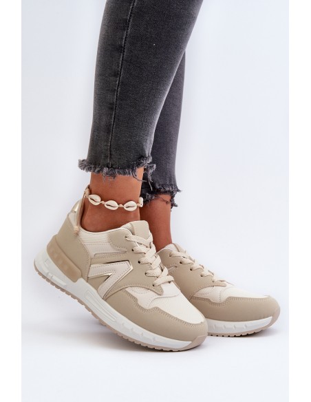 Women's Beige Faux Leather Sneakers Vinelli