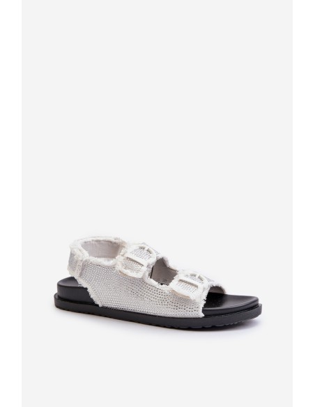 Women's White Embellished Denim Sandals Irmale