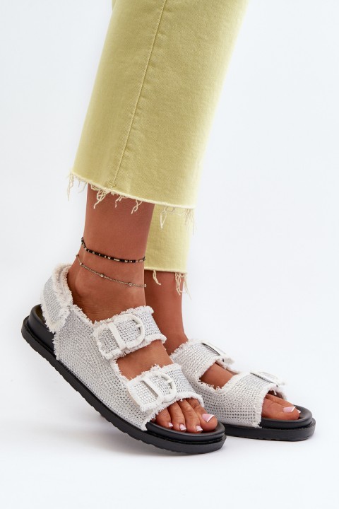 Women's White Embellished Denim Sandals Irmale