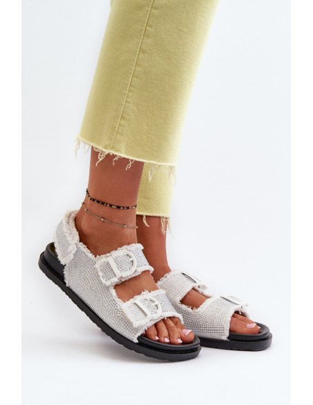 Women's White Embellished Denim Sandals Irmale