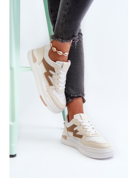 Women's Platform Sneakers in Beige Synthetic Leather Lynnette