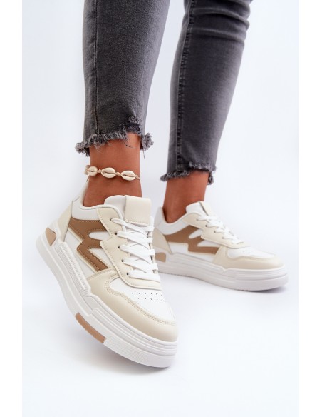 Women's Platform Sneakers in Beige Synthetic Leather Lynnette