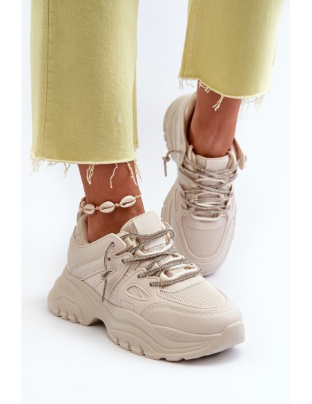 Women's sneakers with chunky sole and decorative lacing beige Relissa