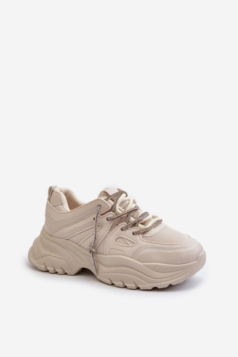 Women's sneakers with chunky sole and decorative lacing beige Relissa