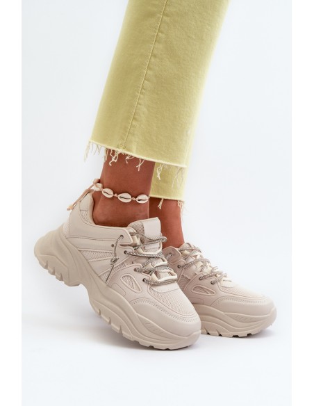 Women's sneakers with chunky sole and decorative lacing beige Relissa
