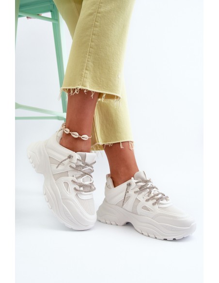 Women's sneakers on a chunky sole with decorative lacing White Relissa