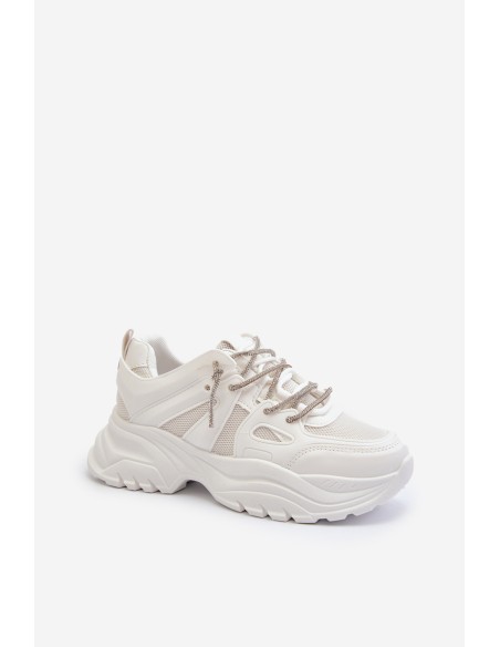 Women's sneakers on a chunky sole with decorative lacing White Relissa