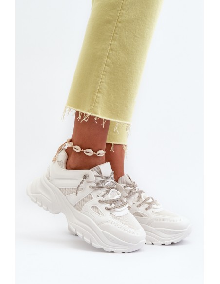 Women's sneakers on a chunky sole with decorative lacing White Relissa