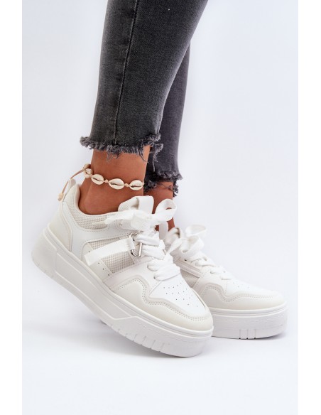 Women's Platform Sneakers Made of White Synthetic Leather Moun