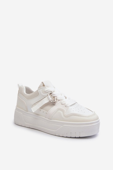 Women's Platform Sneakers Made of White Synthetic Leather Moun