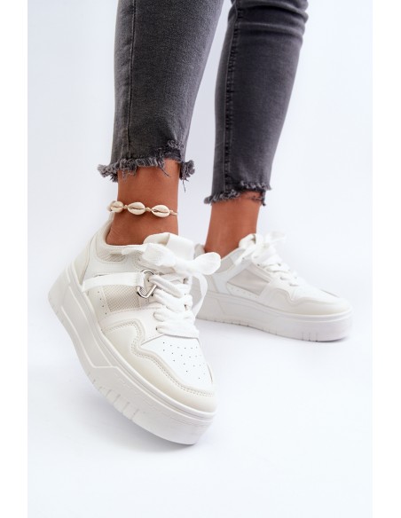 Women's Platform Sneakers Made of White Synthetic Leather Moun