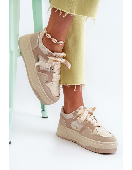 Women's platform sneakers in beige eco leather Moun