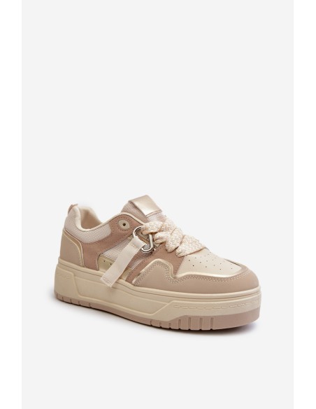 Women's platform sneakers in beige eco leather Moun