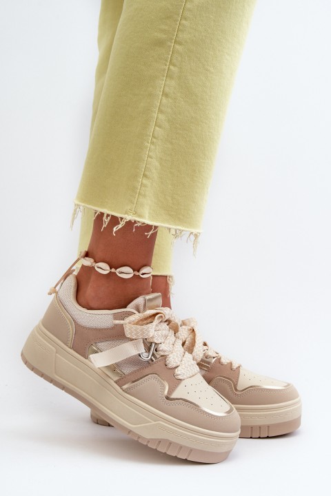 Women's platform sneakers in beige eco leather Moun